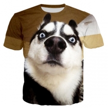 Funny Husky Dog Head Round Neck T-shirt