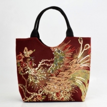 Embroidery Peacock  Canvas Shoulder Bag
