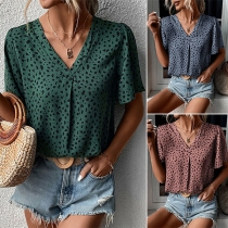 Casual Leopard Printed V-neck Short Sleeve Shirt