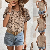 Casual Leopard Printed Round Neck Short Sleeve Shirt