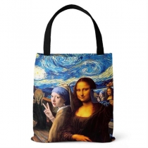 Funny Selfie Mona Lisa Starry Night Oil Painting Canvas Bag