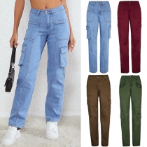 Street Fashion Side-pockets High-rise Jeans