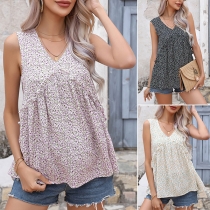 Casual Floral Printed V-neck Sleeveless Tank Top