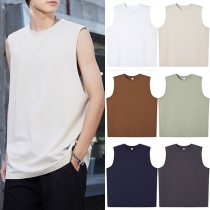 Casual Solid Color Round Neck Sleeveless Shirt for Men