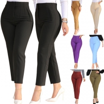 Fashion Solid Color Pleated High-rise Skinny Pants