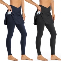 Fashion Quick-drying Breathable High-rise Fake Two-piece Leggings