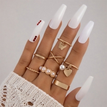 Fashion Heart Beaded Butterfly Seven-piece Ring Set