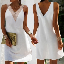 Casual Lace Spliced V-neck Sleeveless Dress