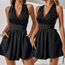 Fashion Sequined V-neck Sleeveless Dress