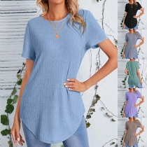 Fashion Solid Color Round Neck Short Sleeve Shirt