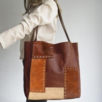 Retro Rivet Contrast Color  Stitching Shoulder Bag