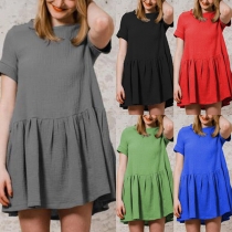 Casual Solid Color Round Neck Short Sleeve Loose Mini Dress