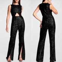 Sexy Bling-bling Sequined Wide-leg Halter Jumpsuit
