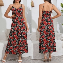 Bohemia Style Floral Printed V-neck Slip Dress