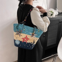 Bohemian Embroidered Starfish Straw Woven Shoulder Bag