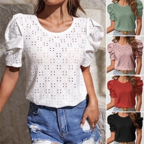 Fresh Style Hollow Out Puff Short Sleeve Shirt