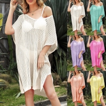 Fashion Solid Color Hollow Out Slit Loose Beach Cover-up Dress