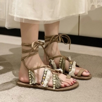 Bohemian Lace-up Roman Sandal Flat Sandals