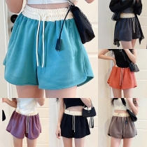 Casual Contrast Color Smocked Drawstring Shorts