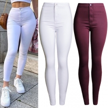 Fashion Solid Color Mid-rise Skinny Pants