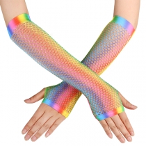 Sexy Rainbow Mesh-net Midi Gloves
