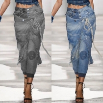 Street Fashion Distressed Wrap Denim Shorts