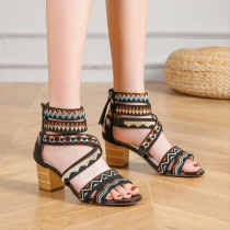 Bohemian Roman Block Heel Sandals