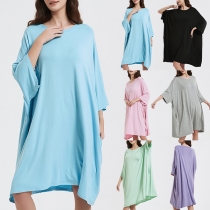 Casual Solid Color Batwing Sleeve Oversize Long T-shirt