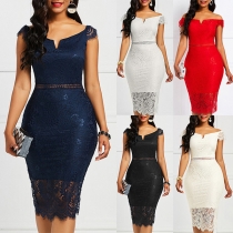 Fashion V-neck Cap Sleeve Lace Bodycon Dress
