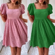 Casual Solid Color Square Neck Short Sleeve Mini Dress