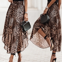 Fashion Leopard Printed Elastic Waist Chiffon Skirt