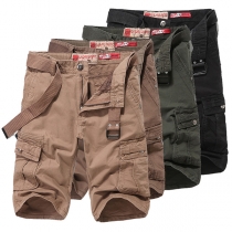 Fashion Solid Color Middle Waist Side Pockets Men's Knee-length Shorts