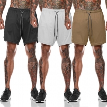 Fashion Double Layer Solid Color Men's Shorts - Fitness Sports Training Quick Dry Running Pants