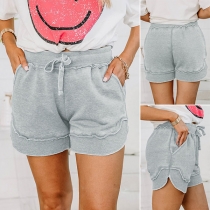 Casual Solid Color Drawstring Elastic Shorts for Women