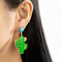 Cartoon Cactus Small Pink Flower Stud Earrings