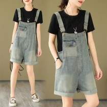 Loose Fit Denim Overalls Shorts Retro Fashion Romper Jumpsuit