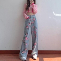 Trendy High Waist Wide Leg Straight Leg Raw Hem Jeans for Women