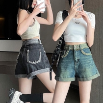 High Waist Retro Loose Fit Wide Leg Denim Hot Pants