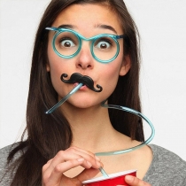 10 pcs/set Random Color Wacky Glasses Beard Party Straws Reusable Drinking Straws with Fake Mustache and Goofy Eyes