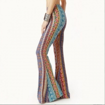 Retro Flared Trousers in Rose Print  Skinny Wrap Hip Bellbottoms