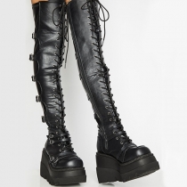 Sexy Punk Rock Over The Knee High Heel Boots Cross Laced Platform Boots