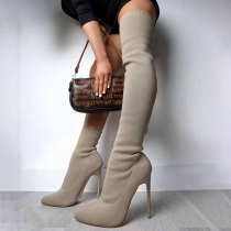 Over The Knee High Knit Sock Boots Flyknit Thigh High Boots with Chunky Heels and Martin Style