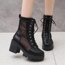 Retro Mesh Sandal Boots Lace Up Martin Style Short Boots