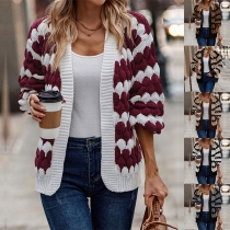 Fashion Contrast Color Long Sleeve Knitted Cardigan
