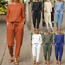 Casual Solid Color Two-piece Set Consist of Shirt and Drawstring Pants