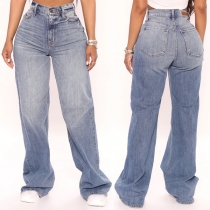 Street Fashion Old-washed Wide-leg Denim Jeans