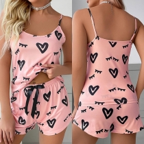 Fashion Heart Printed Two-piece Pajamas Set