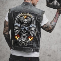 Mens Motorcycle Punk Vest Skull Flame Jacket