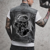 Horned Skull Sleeveless Biker Vest Punk Motorcycle Jacket