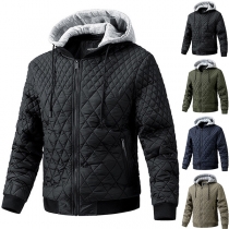 Fashion Long Sleeve Quilted Cotton Detachable Hooded  Jacket for Men